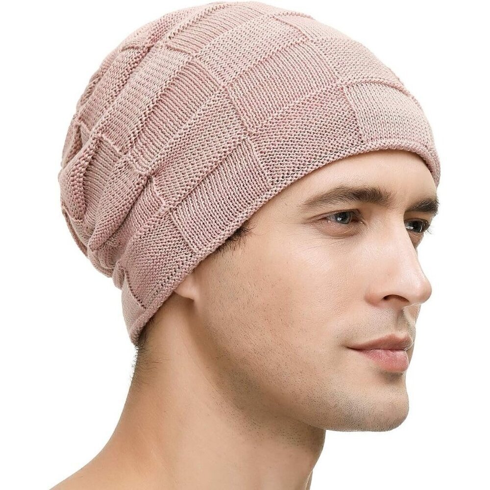 Men’s pink Winter Beanies Knit Hats Lined Thick Warm Stocking Cap for Guys - Picture 3 of 6
